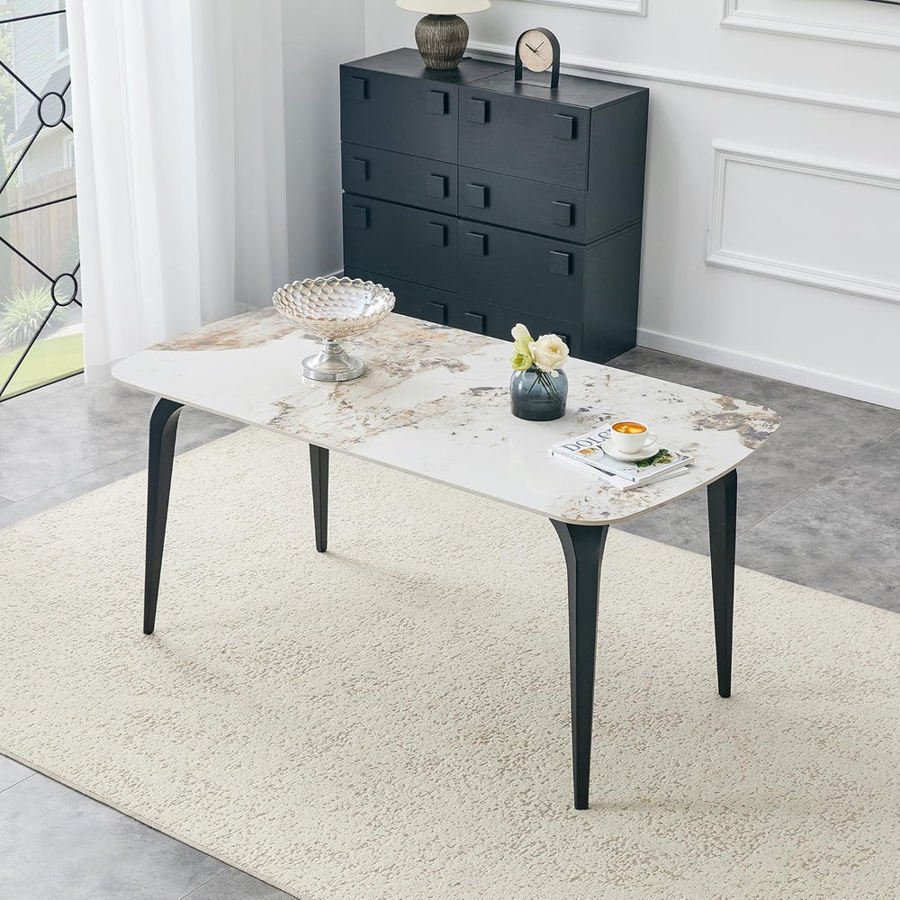 Modern Rectangular Dining Table,63”Sintered Stone Dining Table for 4-6, Stone...