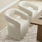 Upholstered Dining Chairs with Casters, Modern Barrel Side Armchair with Rollers for Dining Room, Bedroom, Kitchen, Reading Room, Cream Beige, Set of 4