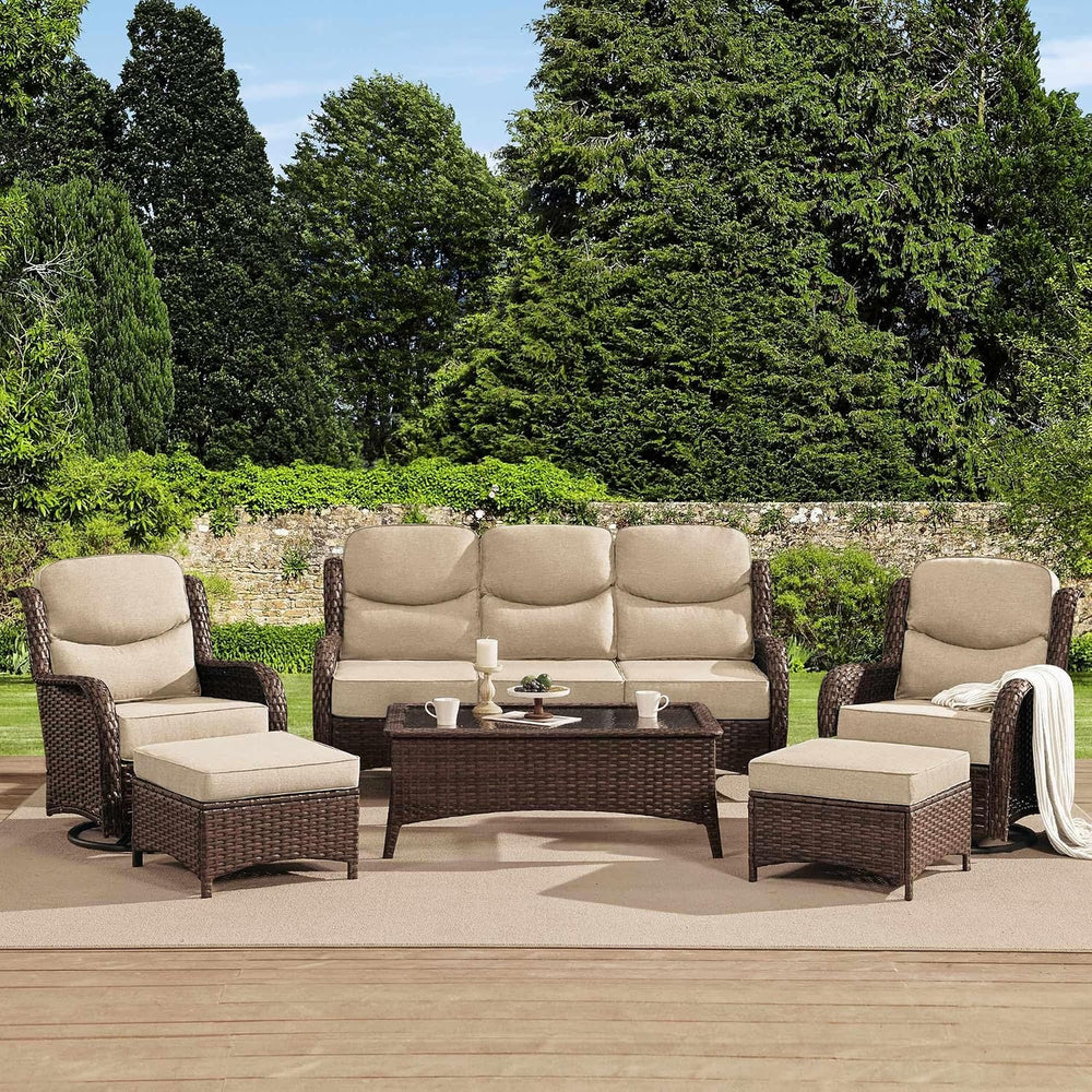 HILLGA Luxury High Back Patio Furniture Set with 6-Inch Thick Cushion