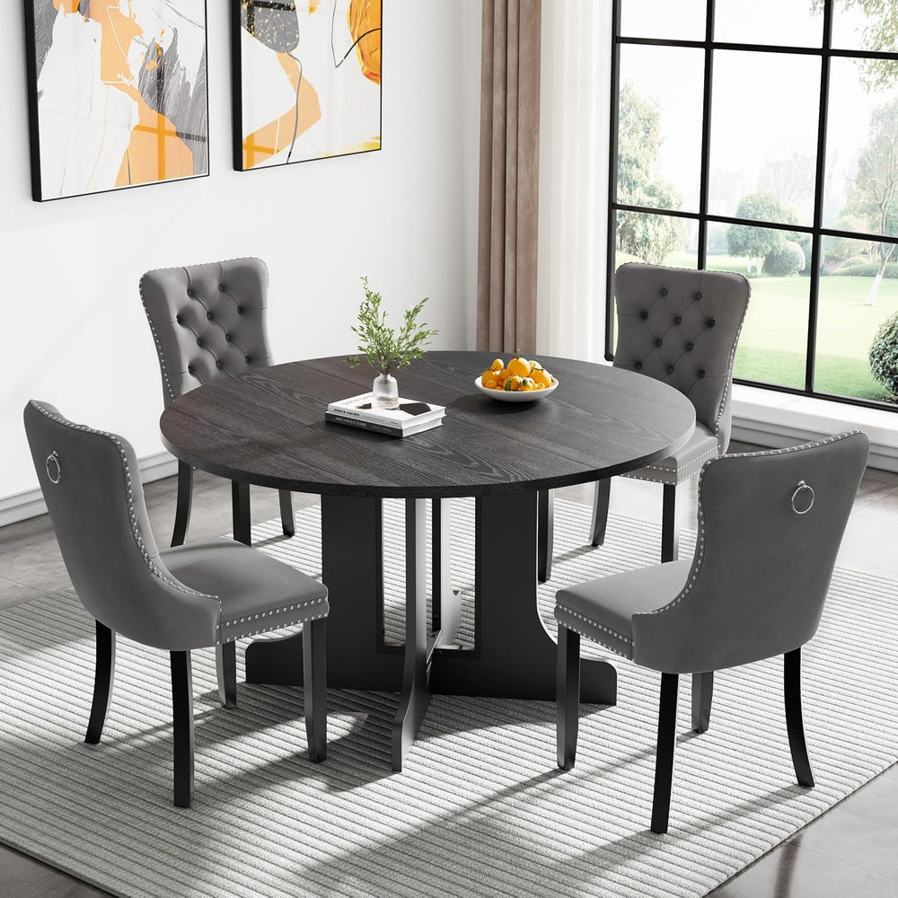 Henf 5 Piece Round Extendable Dining Table Set for 4, 43"-59" Wood ...