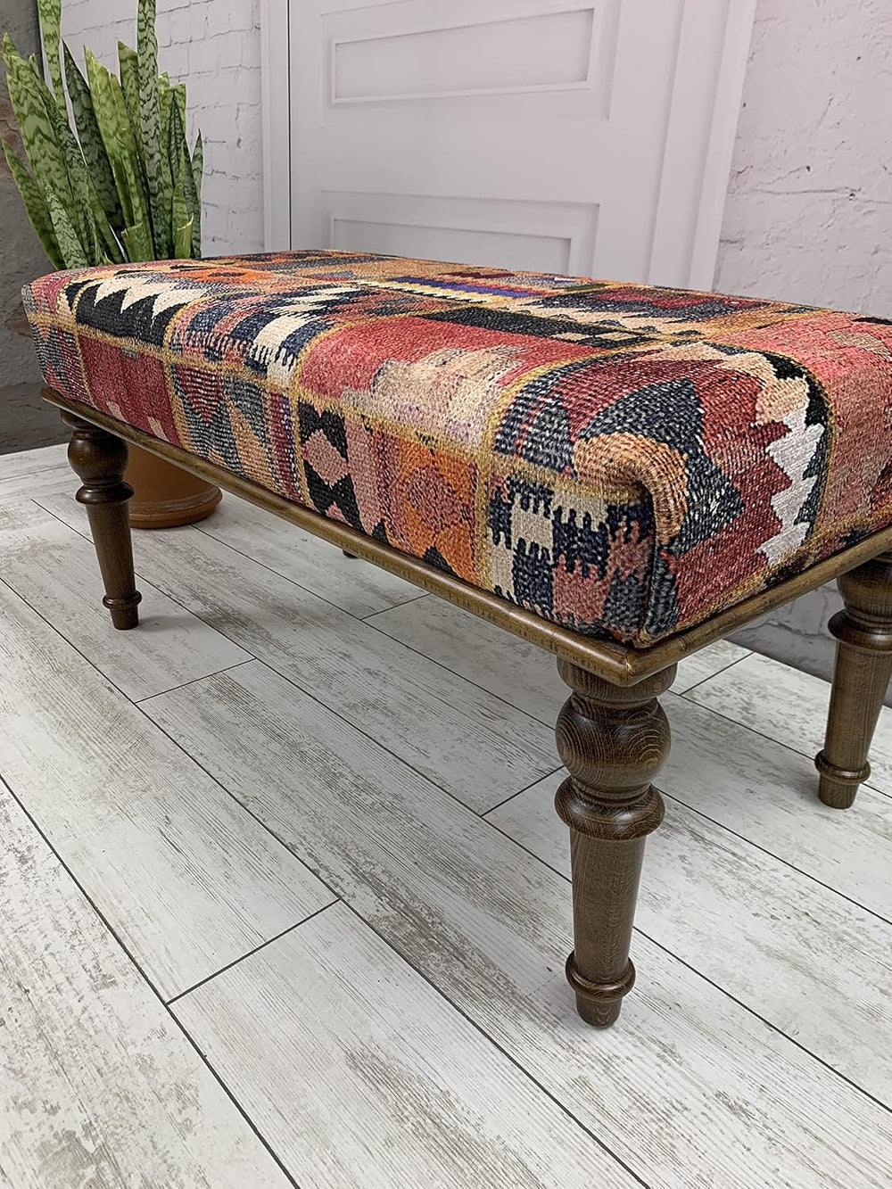 Rug Ottoman Bench, Upholstered Bench, Patchwork Bench, Bohemian Bench, Piano ...