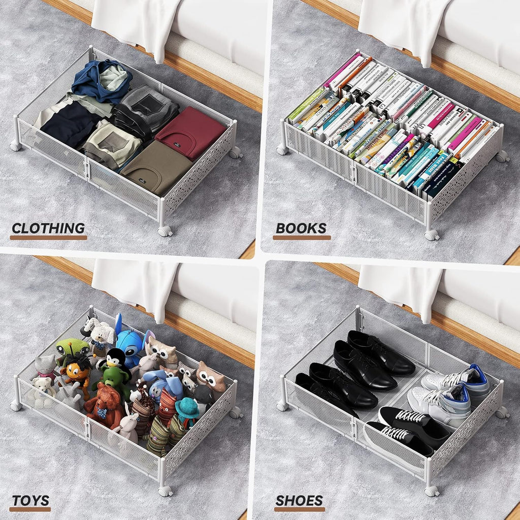 PHINOX Under Bed Storage, Under the Bed Storage Containers with Wheels, Under Bed Shoe Storage Organizer Drawer for Bedroom Clothes Shoes Blankets -4Pack