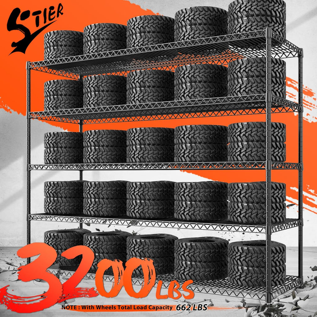 REIBII Storage Shelves 3200 LBS Capacity Wire Shelving with Wheels Heavy Duty Metal Shelf for Warehouses, Garage,Kitchens, School,Commercial Shelf, 73" H X 60" W X 18" D, 2 Pack