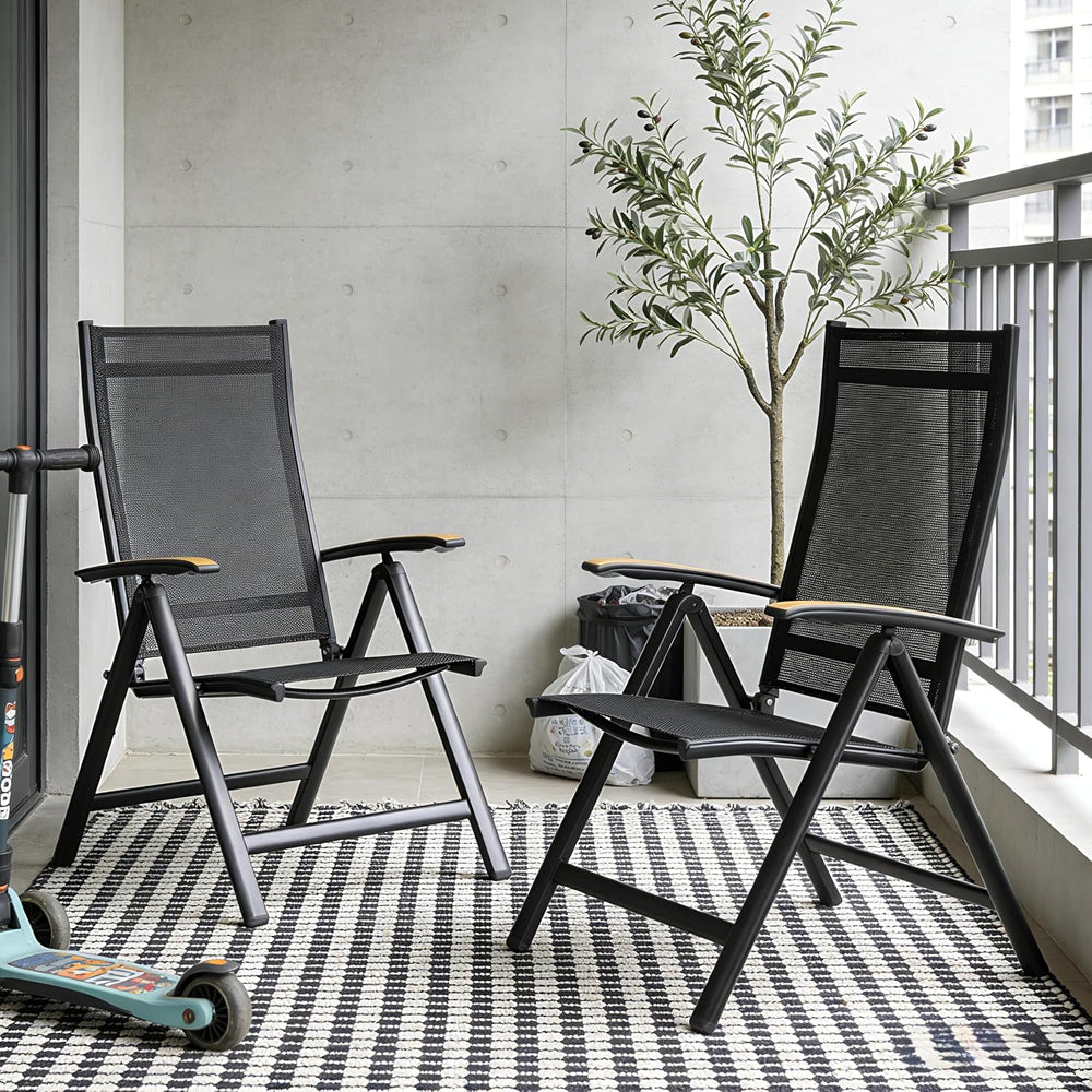 Folding Patio Chairs Set of 2, Aluminum High Back Outdoor Recliners with Teak...