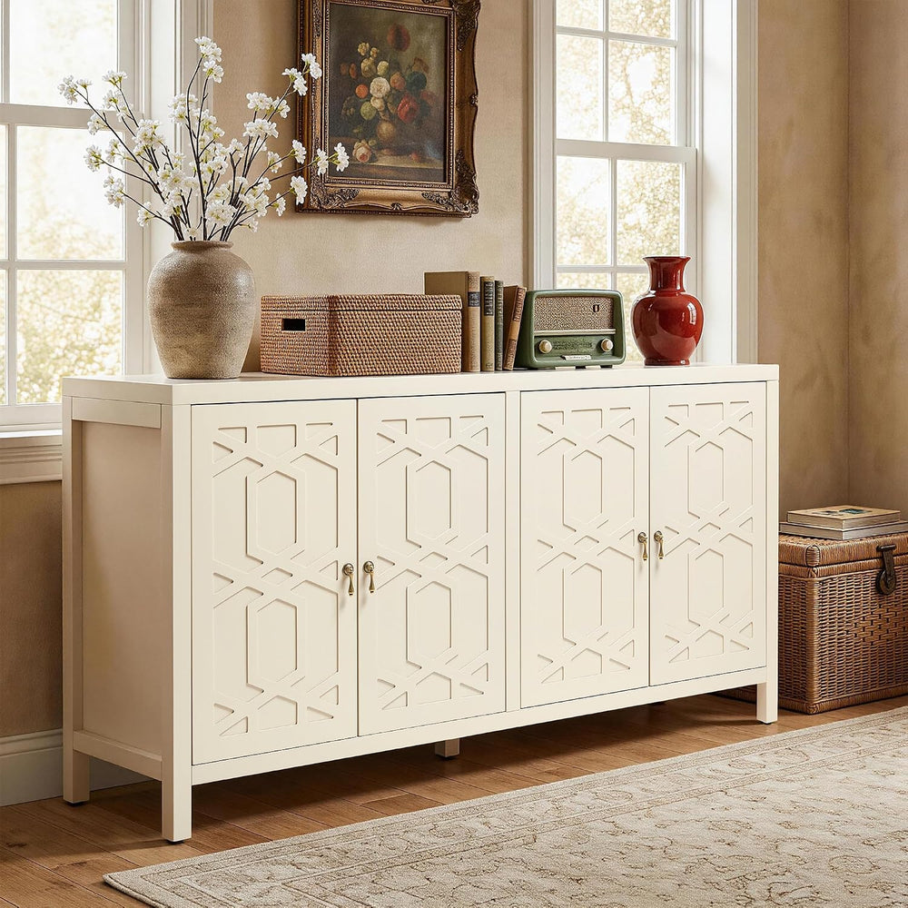 RoyalCraft Buffet Cabinet with Storage, 60" Modern Storage Cabinet, Beige