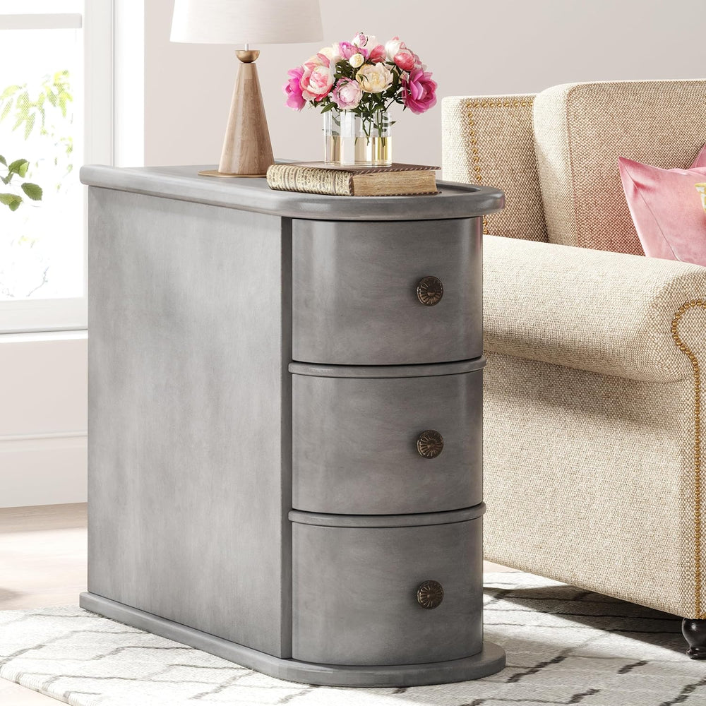 Wood End Table with 3 Drawers, No Assembly Required Narrow Sofa Side Table fo...
