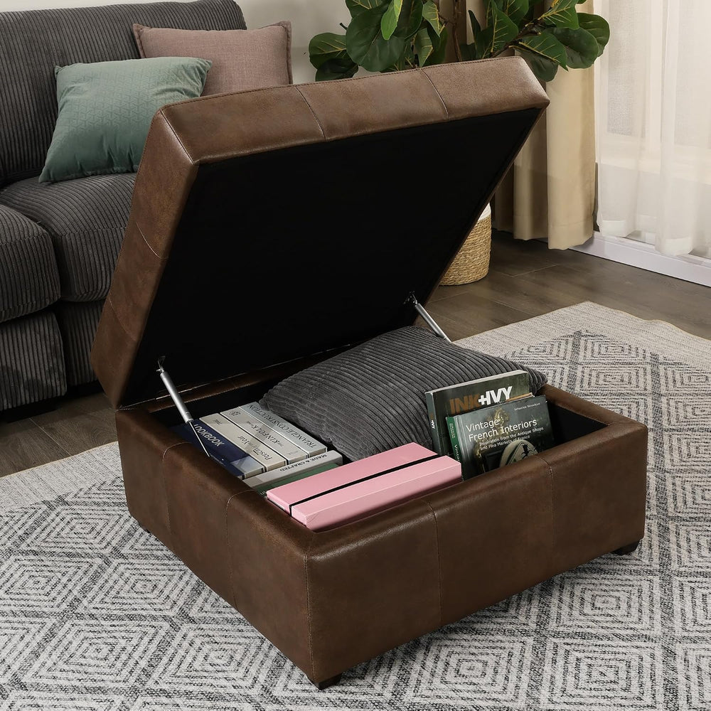 Homebeez 28" Faux Leather Storage Ottoman Bench, Button Tufted Ottoman |...