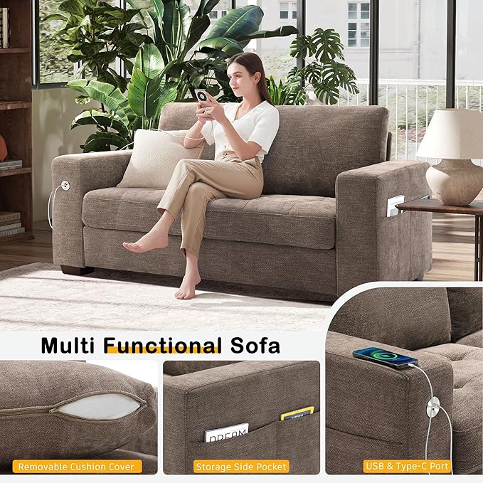 Hanherry 70" Loveseat Sofa for Living Room, Modern Comfy Couch with Medium Firm Seat Cushion, Removable Cover,Wide Armrest,USB/Type-C Port,Chenille Fabric Couches for Small Space,Apartment,Bedroom