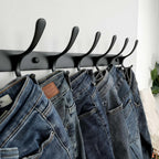 SKOLOO Heavy Duty Wall Mounted Coat Rack - 6 Hooks, Stainless Steel, Pack of 2, Sturdy Coat Hooks for Hanging Clothes, Jacket, Hat, Black