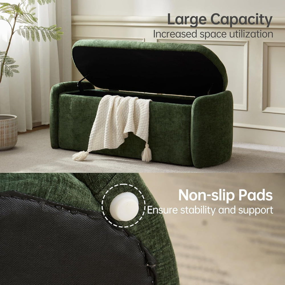 VKNOW Storage Bench, Upholstered Storage Ottoman Bench with Hinge, Green | Ot...