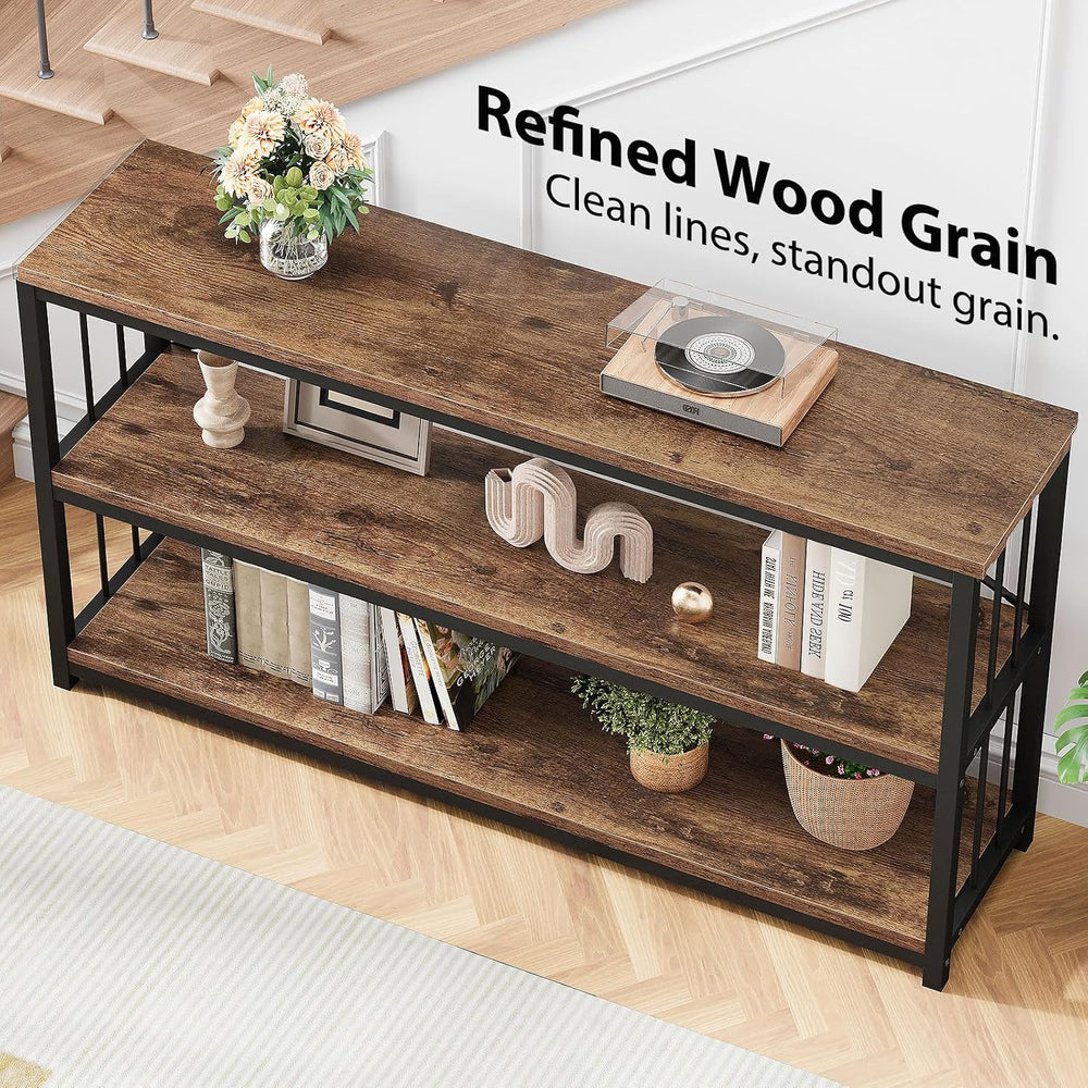 LVB Industrial Console Entryway Table, Metal Wood Rustic Brown, 55 in | Farmh...
