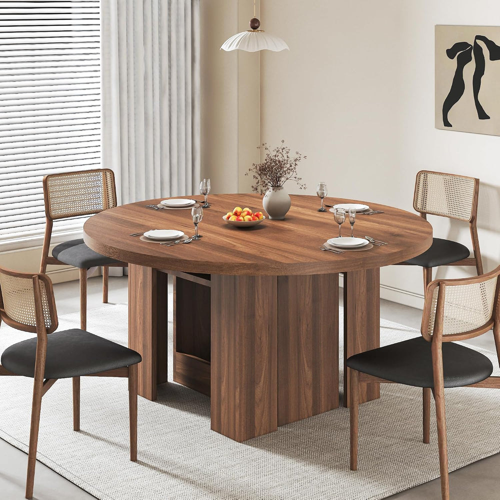47-118 Inch Round Extendable Dining Table for 4-12, Kitchen Table with Wood S...