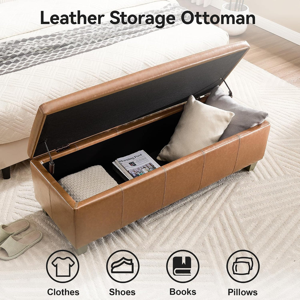 WUTUTUEE 41" Faux Leather Storage Ottoman, Stitch Tufted Rectangle Uphol...
