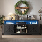 Farmhouse TV Stand for 65/60/55 Inch Tvs, Rustic Entertainment Center with LED Lights and Power Outlets, Modern Media Console Table, Wood Television Furniture for Living Room, Bedroom, Black