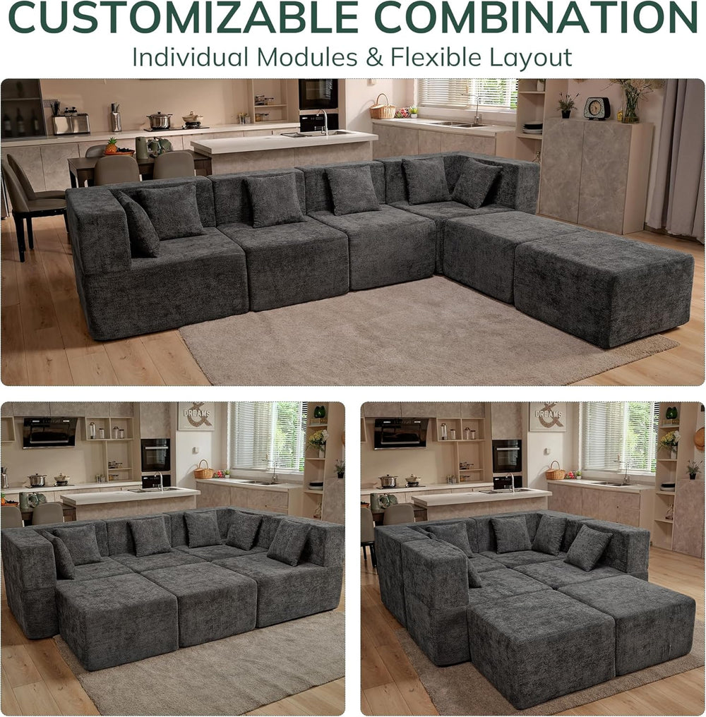 MONVANE Modular Sectional Cloud Couch for Living Room - 130'' 6 Seate...