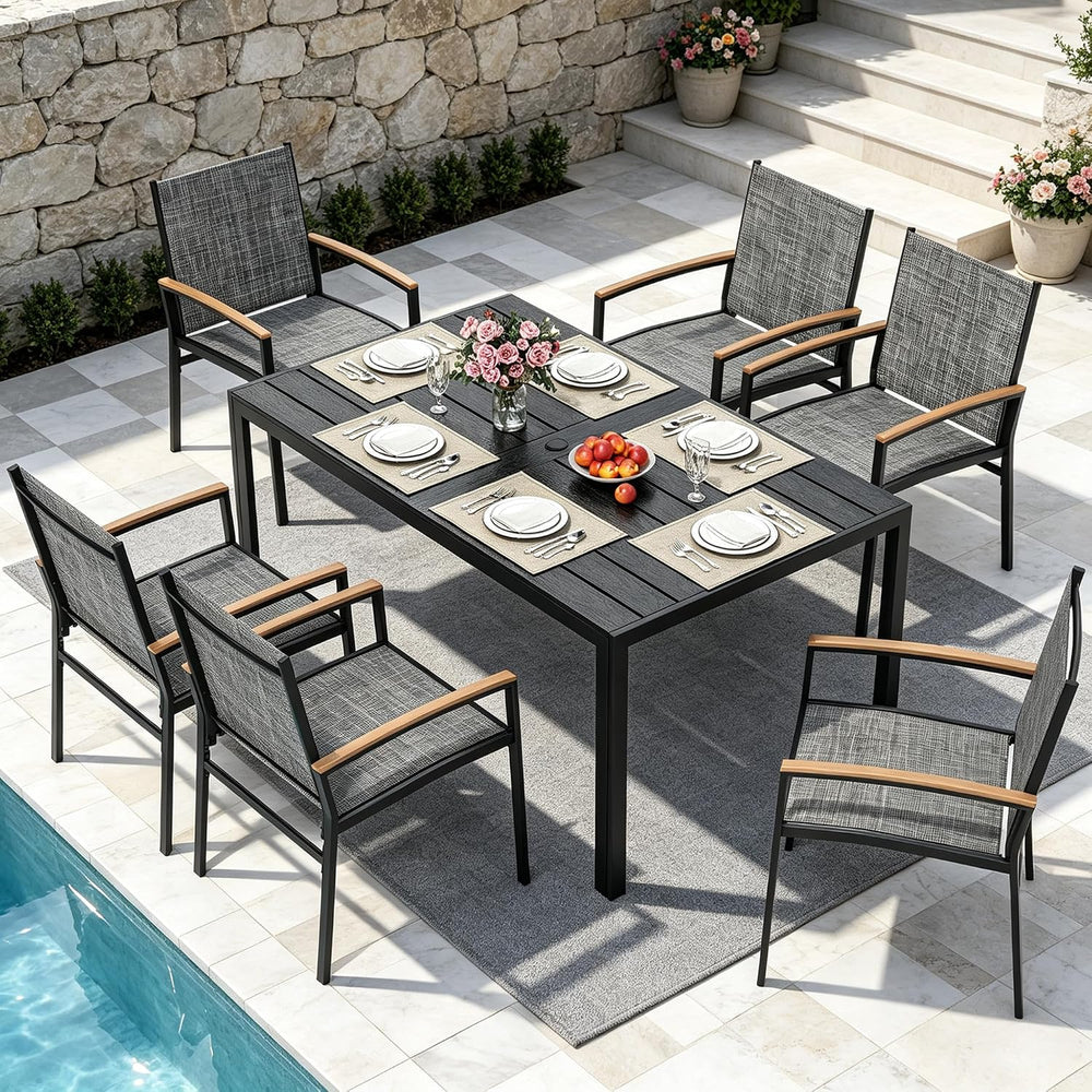 Pamapic 7-Piece Outdoor Dining Set, All Weather Patio Table and Chairs Set wi...