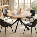 47.2" 5-Piece Round Dining Table Set for 4, Modern Wood Dining Table with 4 Upholstered Chairs, Kitchen & Dining Room Table Set with Metal Base for Apartment, Small Space, Natural Table+4 Balck Chairs