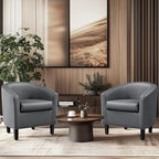 Yaheetech Barrel Chairs, Faux Leather Chairs, Modern Leather Club Chairs Comfy Gray Accent Chairs with Sturdy Wood Legs for Living Room/Bedroom/Reading Room/Waiting Room, Gray, Set of 2