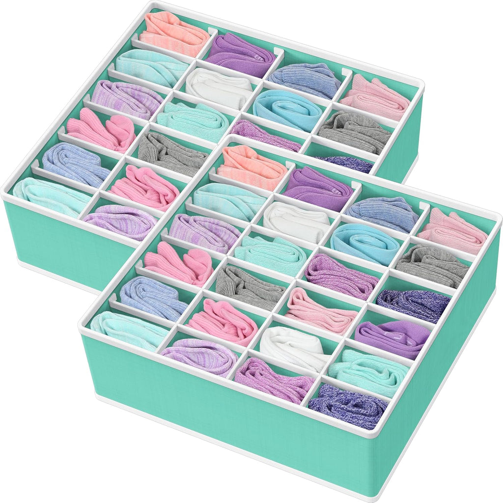 Simple Houseware 2 Pack Closet Sock Organizer, 24 Cell Drawer Divider, Turquoise
