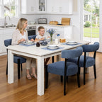 Modern Dining Chairs Set of 2, Upholstered Kitchen & Dining Room Chairs, Mid Century Modern Wooden Dining Chairs Oversized Sturdy Fabric Rounded Chairs Curved Back, Blue