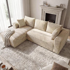 107" L-Shaped Boneless Sectional Sofa with Left-Facing Chaise, Beige | Deep-seat corduroy cloud couch with a modular boneless design and no assembly required for easy, comfortable lounging.