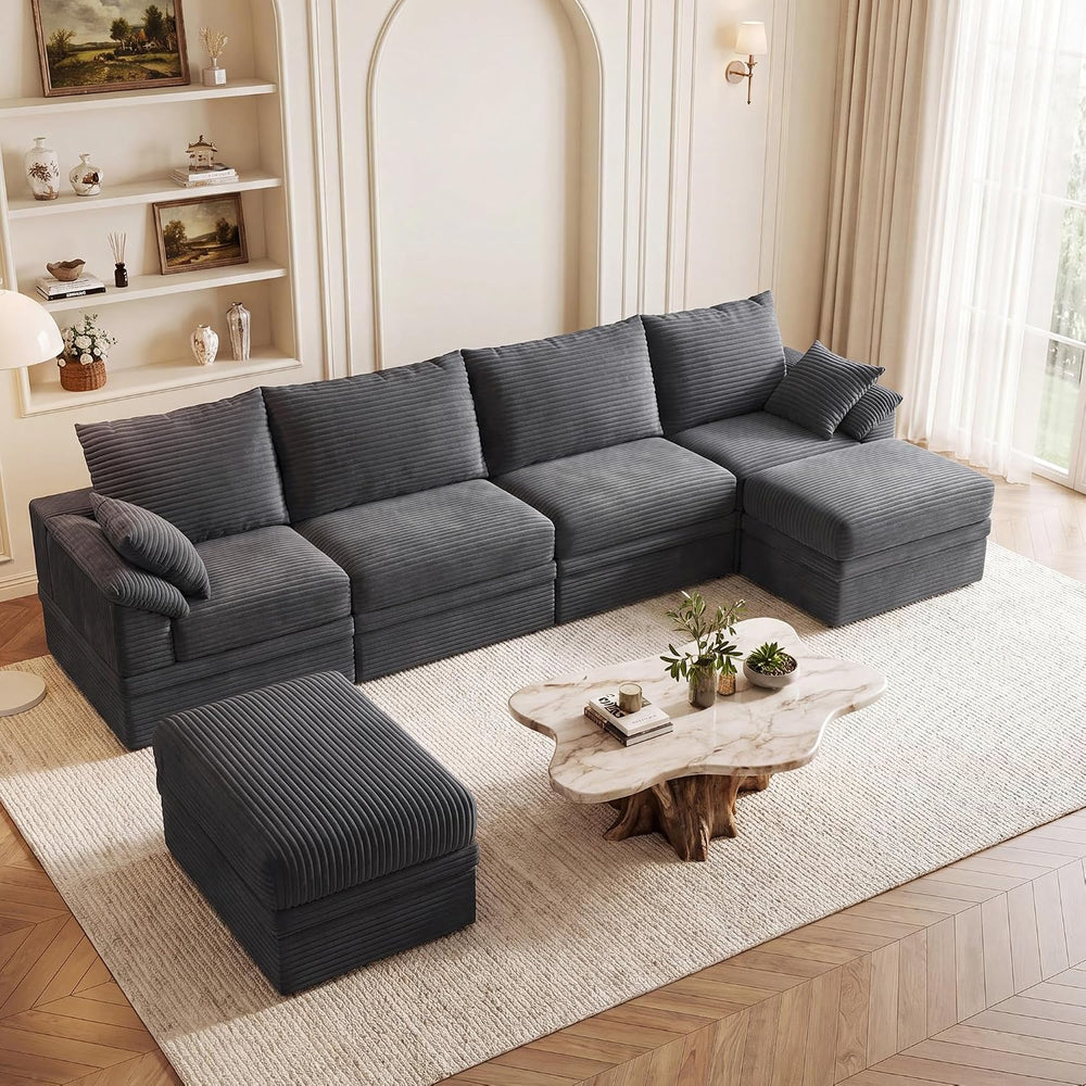 142" Modular Sectional Sofa Couch with Storage,U-Shape 4 Seat Comfy Mode...