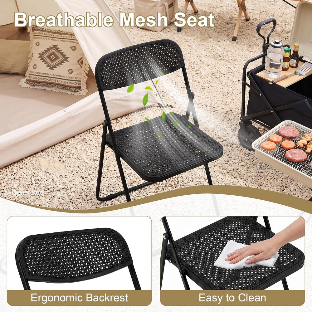 VECELO Plastic Folding Chairs 2 Pack, Metal Frame for Indoor/Outdoor, Black |...