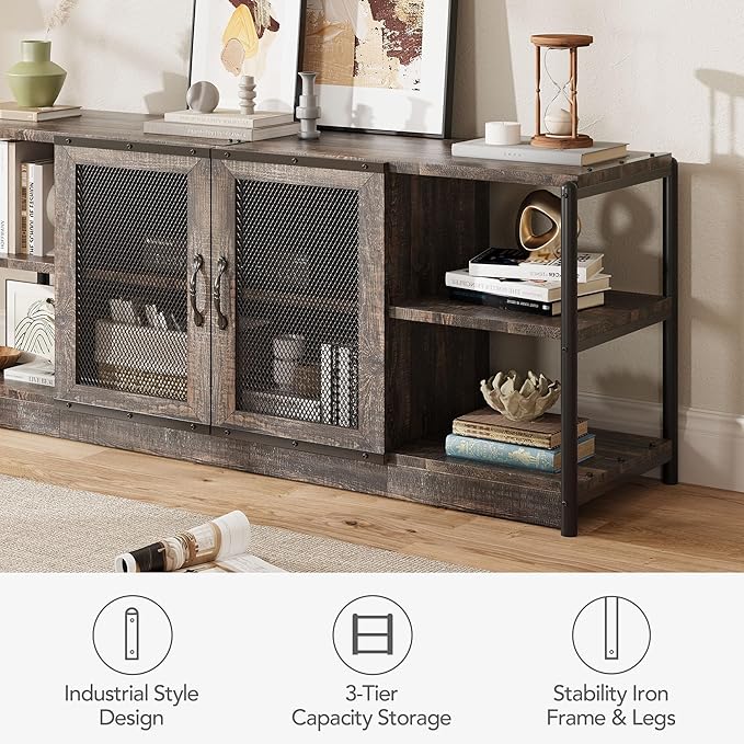 IDEALHOUSE Farmhouse TV Stand for 65/75 inches TVs, Entertainment Center with Storage Cabinet, Industrial Media Console Cabinet Table, Living Room Media Furniture, Rustic Oak