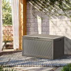 TARKARI 100 Gallon Lockable Resin Deck Box, Waterproof & UV-Resistant Outdoor Storage Box for Outdoor Cushion Storage, Garden Tools & Pool Accessories Storage, Gray