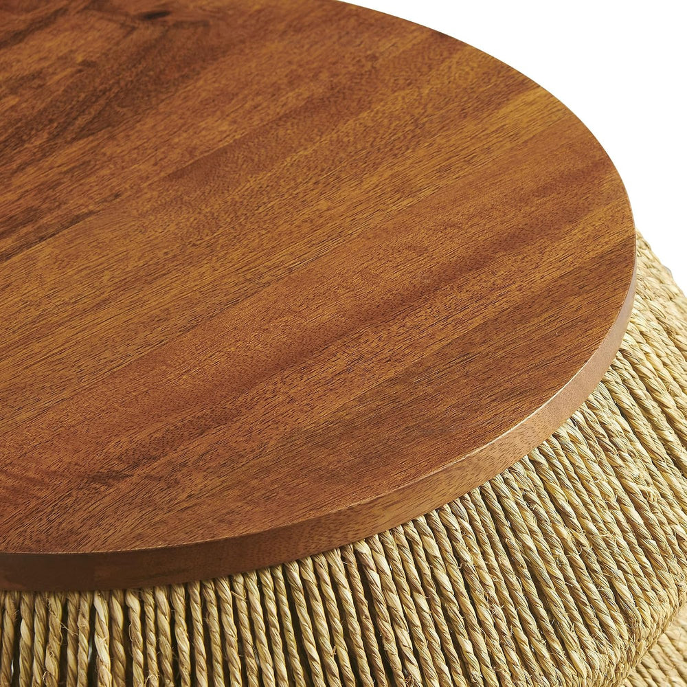 Modway Maris Hand-Woven Seagrass and Wood Round Side Table – 18 Inch Drum End...
