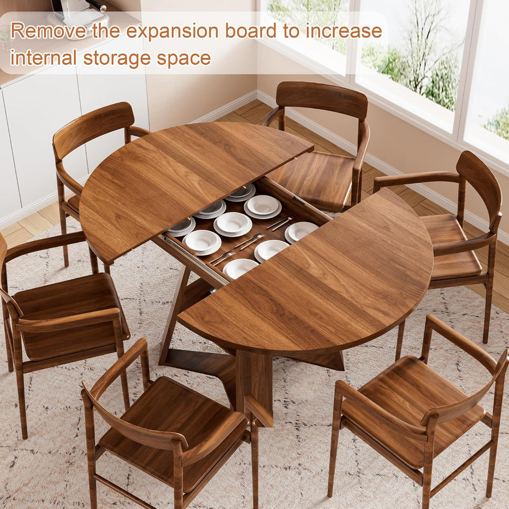 43.3in-59in Extendable Round Dining Table for 4-6,Modern Kitchen Oval Dining ...