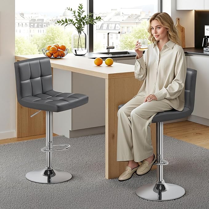Yaheetech Bar Stools Set of 2, Adjustable PU Leather Swivel Barstools, Modern...