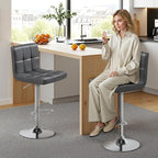 Yaheetech Bar Stools Set of 2, Adjustable PU Leather Swivel Barstools, Modern Counter Stools with Back and Footrest, Counter Height Barstools for Bar, Kitchen, Dining Room, Gray