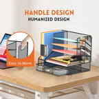 DALTACK Mesh Desk Organizer, 5-Tier Paper Letter Tray with File Holder & Pen Holder & Sliding Drawer, Desktop Organizer and Storage for Desk Accessories Office Supplies, Black