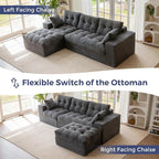 MAXYOYO 104" L Shaped Modular Sectional Sofa with Ottoman, Cloud Boneless Couch with Layered Cushion, Upholstered Sofa in a Box, Flexible Module Combination for Living Room, No Assembly, Dark Grey