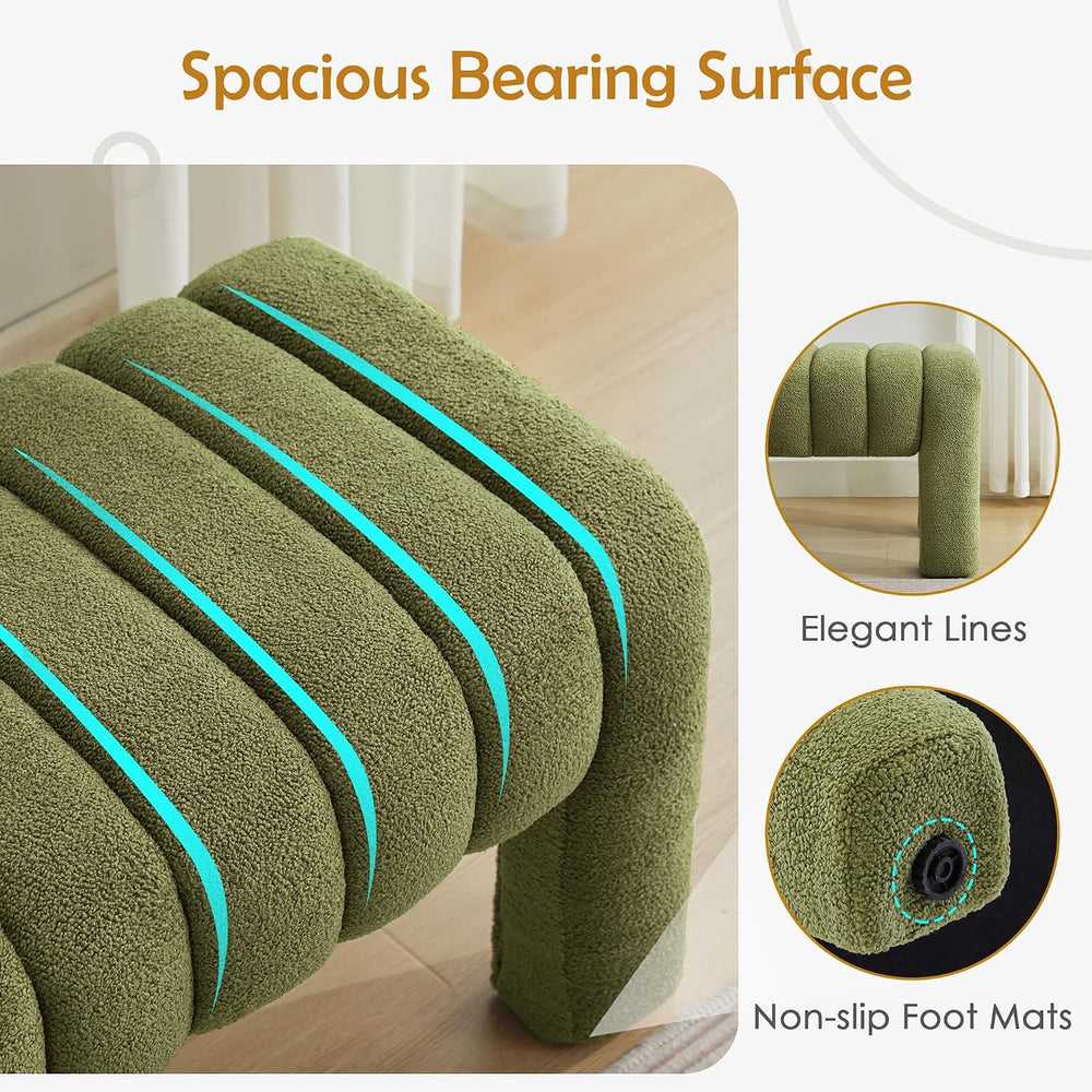 43.3" Dining Room Bench, Green Tufted Upholstered End of Bed Bench, Mode...