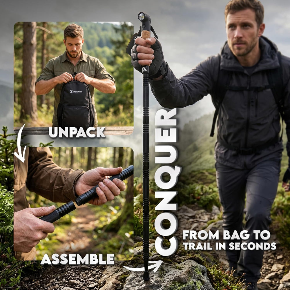 Tactical Hiking & Walking Stick - Survival Multi-Tool w/Light & Power...