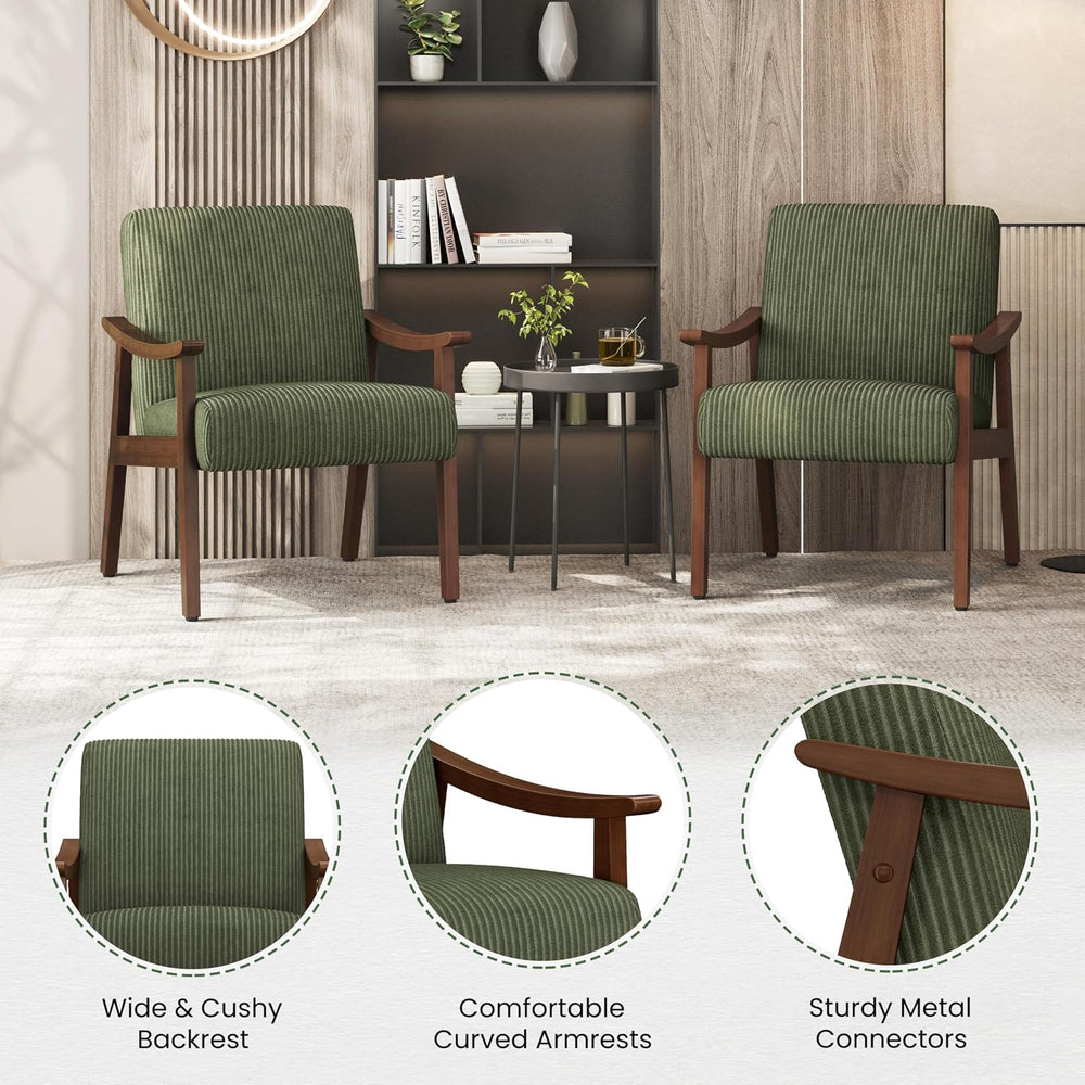 Yaheetech Accent Chairs, Mid-Century Corduroy Fabric Armchairs, Dark Green | ...