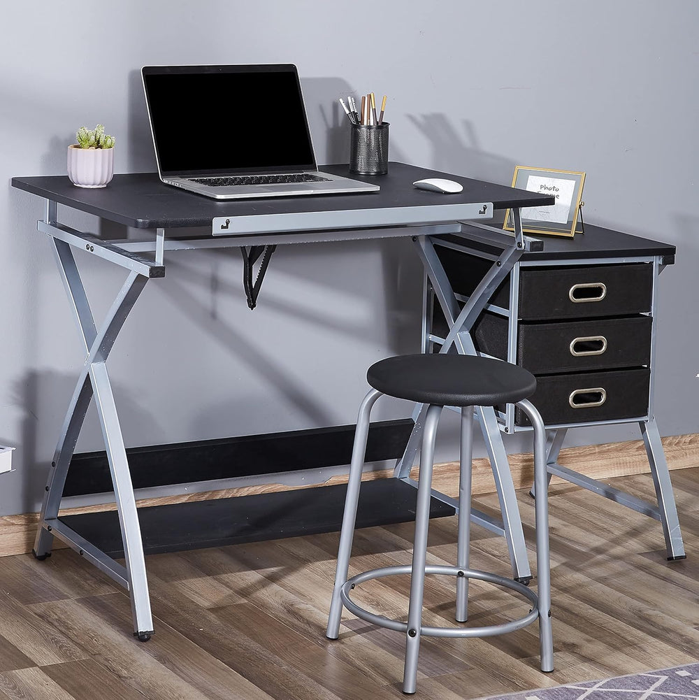 Adjustable Drafting Table for Artists with Stool, Sturdy X-Cross Metal Frame ...