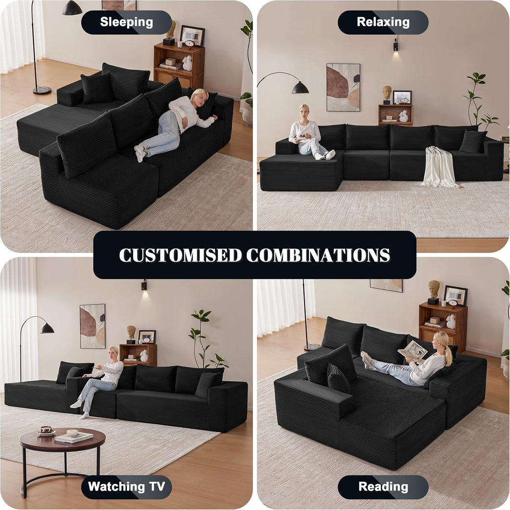 Mangodan 140” Cloud Sectional Couch, Modular Sectional Sofa with Deep Seat, B...