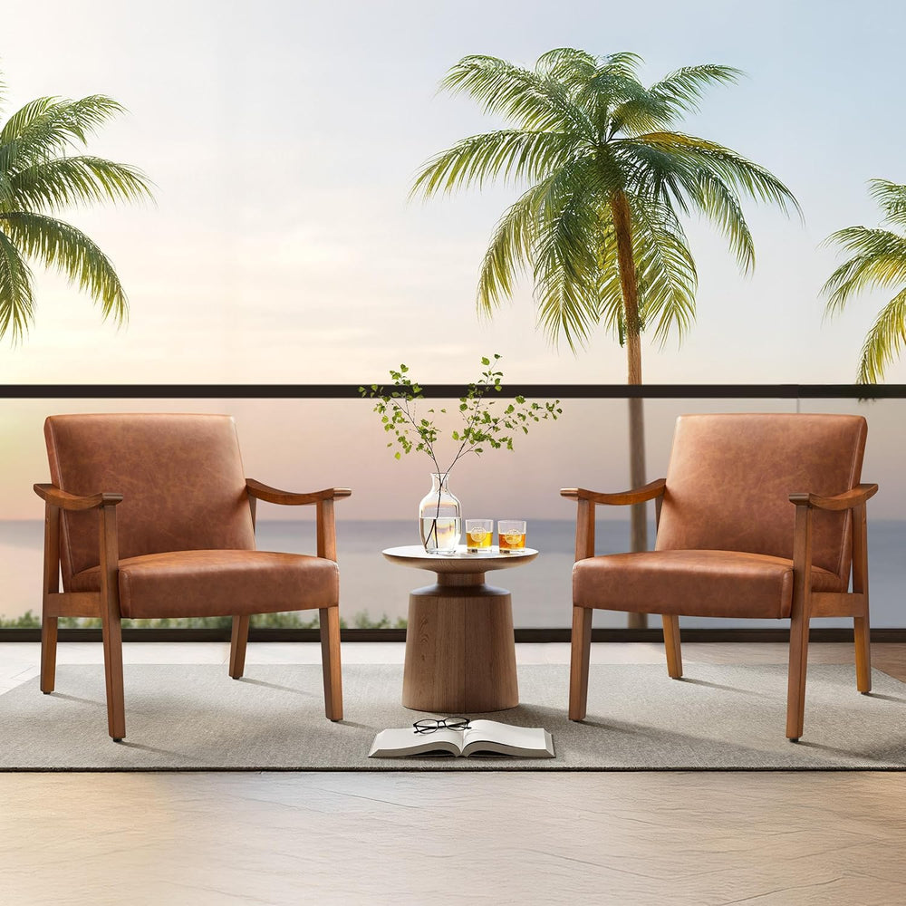 Yaheetech Accent Chairs Set of 2, Mid-Century Armchairs, Light Brown | Cushio...