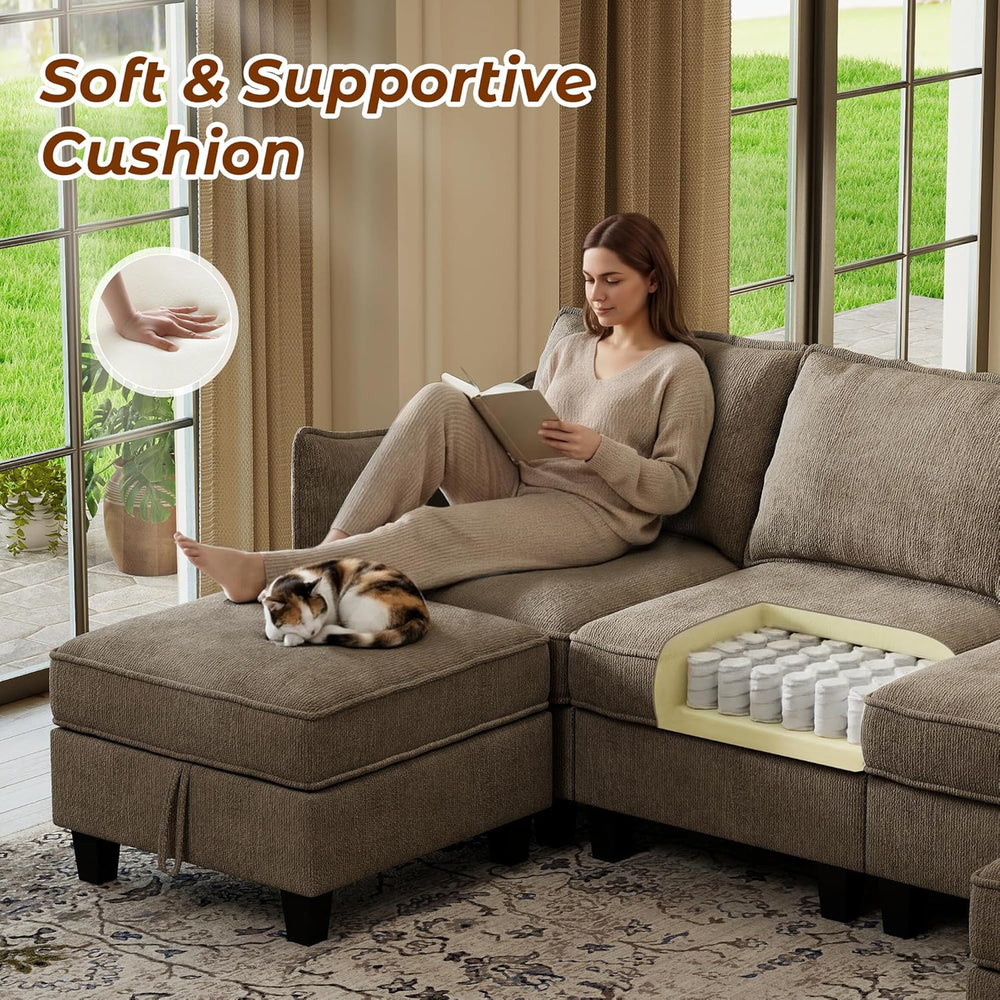 WorthFurni 112" Modular Sectional Sofa U Shape Couches with Storage Otto...