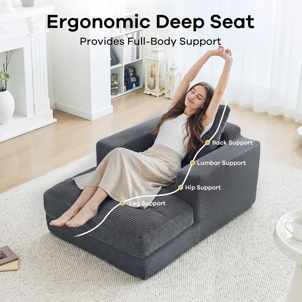 45" Chaise Lounge Chair Indoor, Corduroy Upholstered Sofa Bed, Deep Seat...