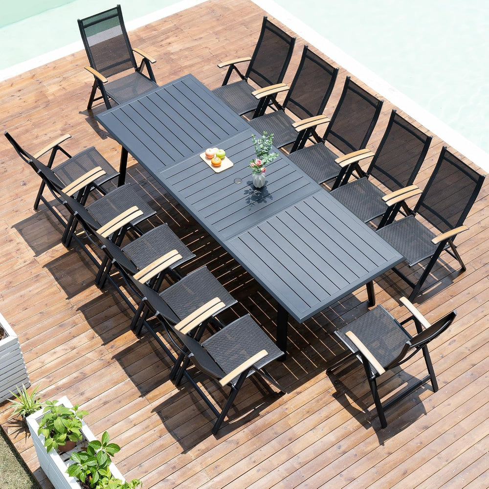 Pellebant 13PCS Outdoor Dining Set for 12, Aluminum Table & Foldable Chair