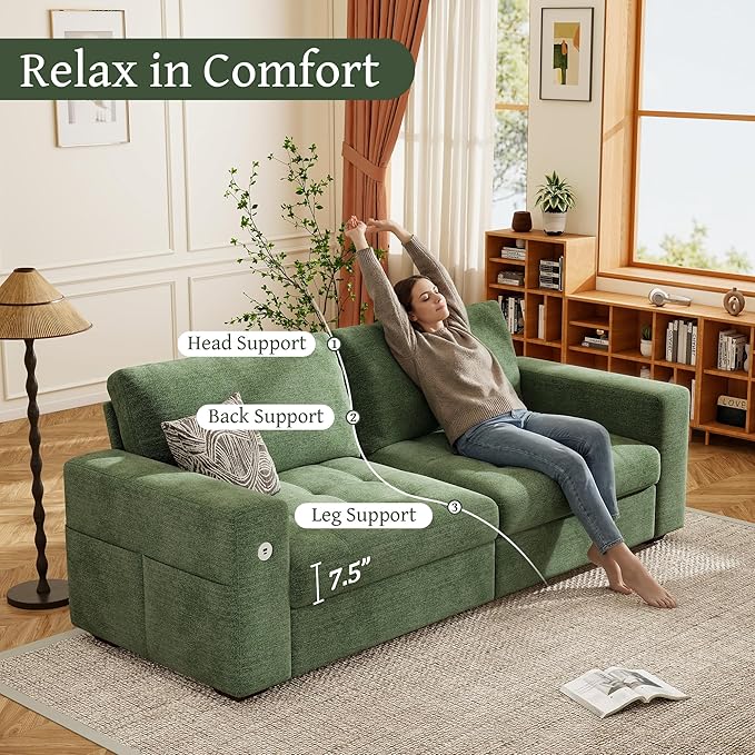 Hanherry 89" Sofa for Living Room, Modern Comfy Couch with Medium Firm Seat Cushion, Removable Cover,Wide Armrest,USB/Type-C Port,Chenille Fabric Couches for Small Space,Apartment
