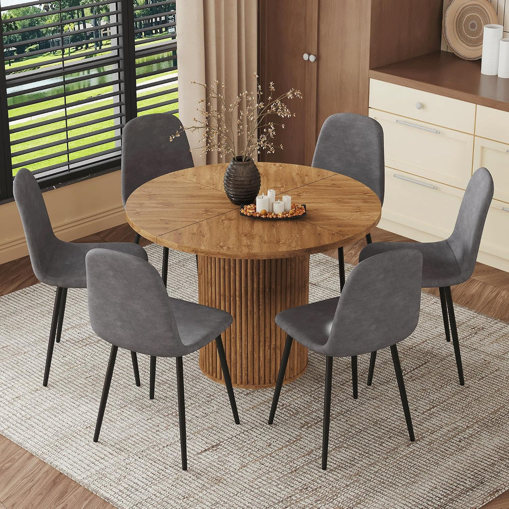 42" Round Dining Table Set for 6, Kitchen Table Chairs Set of 6 with Sto...