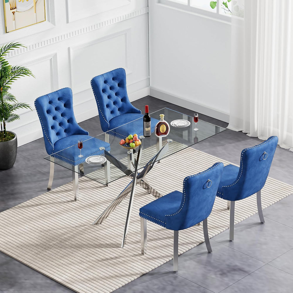 60" Glass Dining Table Set for 4, Modern Dining Room Table Set for 4, Si...