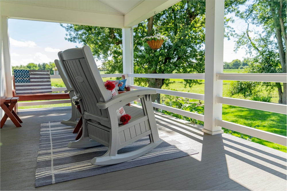 Suncast Outdoor Patio Rocking Chair with Under-Seat Storage, Stylish Faux Woo...