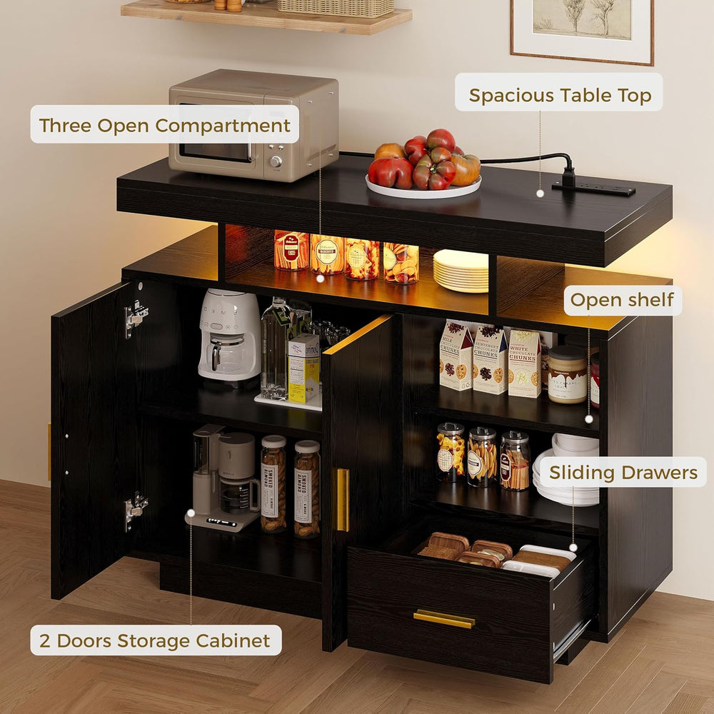 IRONCK Buffet Cabinet, Sideboard Cabinet with Power Outlet and LED Light, Mod...