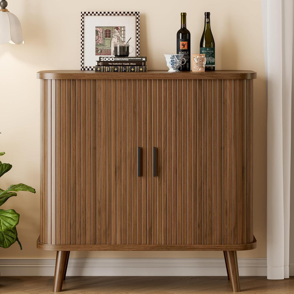 Sideboard Buffet Cabinet with Sliding Door, 31.5" Wide Fluted Modern Acc...